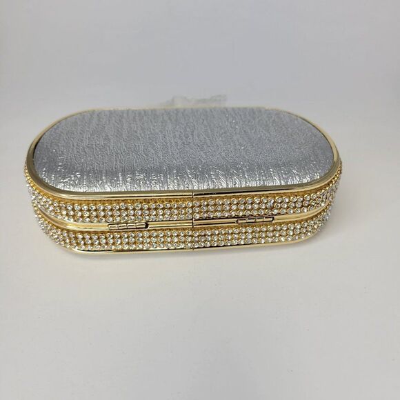 Silvery Metallic Sheen Minaudiere Clutch Purse Evening Purse for Brides -… - Picture 8 of 9